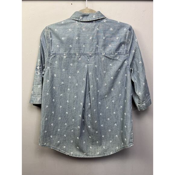 Tommy Hilfiger‎ Shirt Womens Medium Chambray Denim Popover Anchor Button - Picture 2 of 5